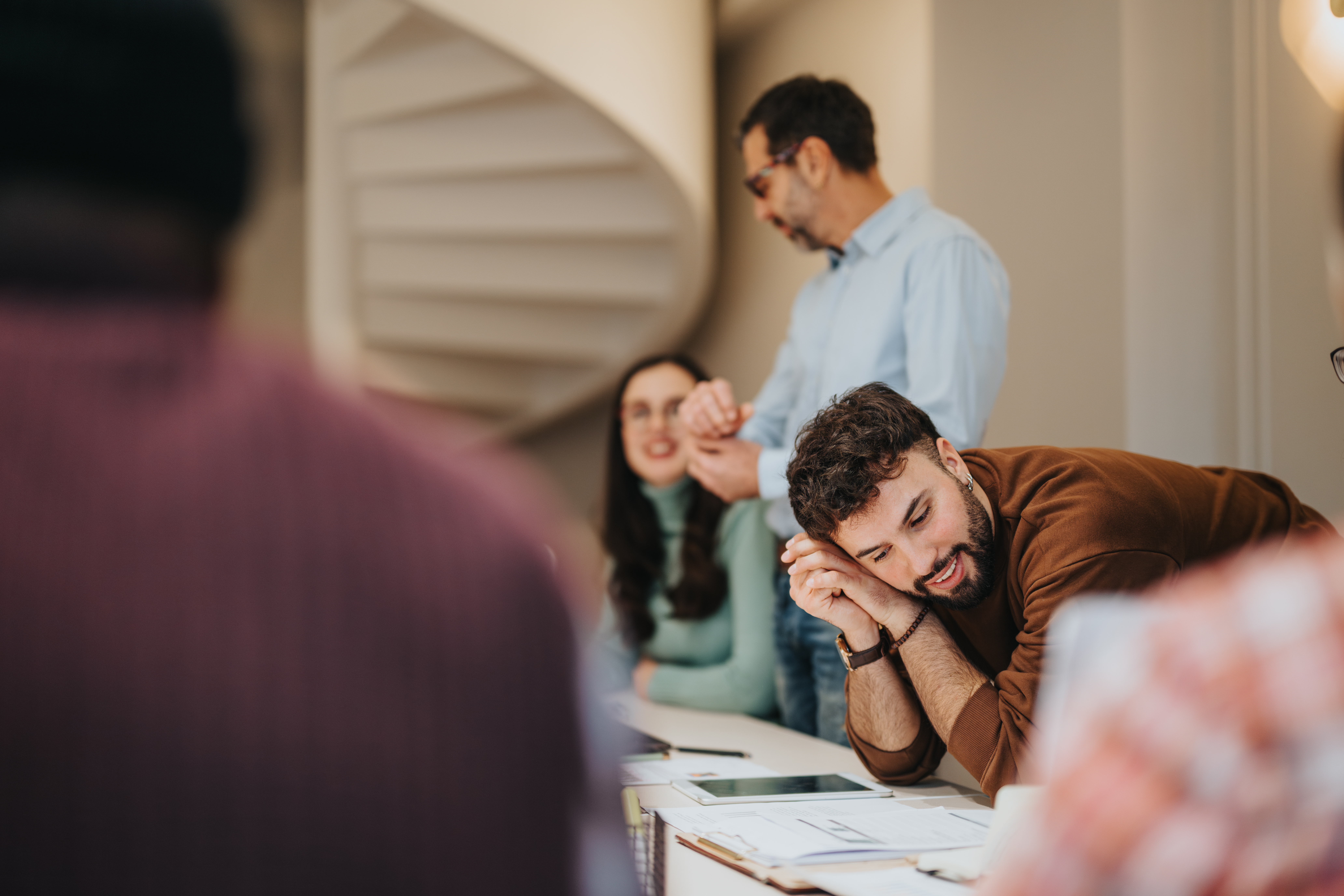 Team working together in office setting